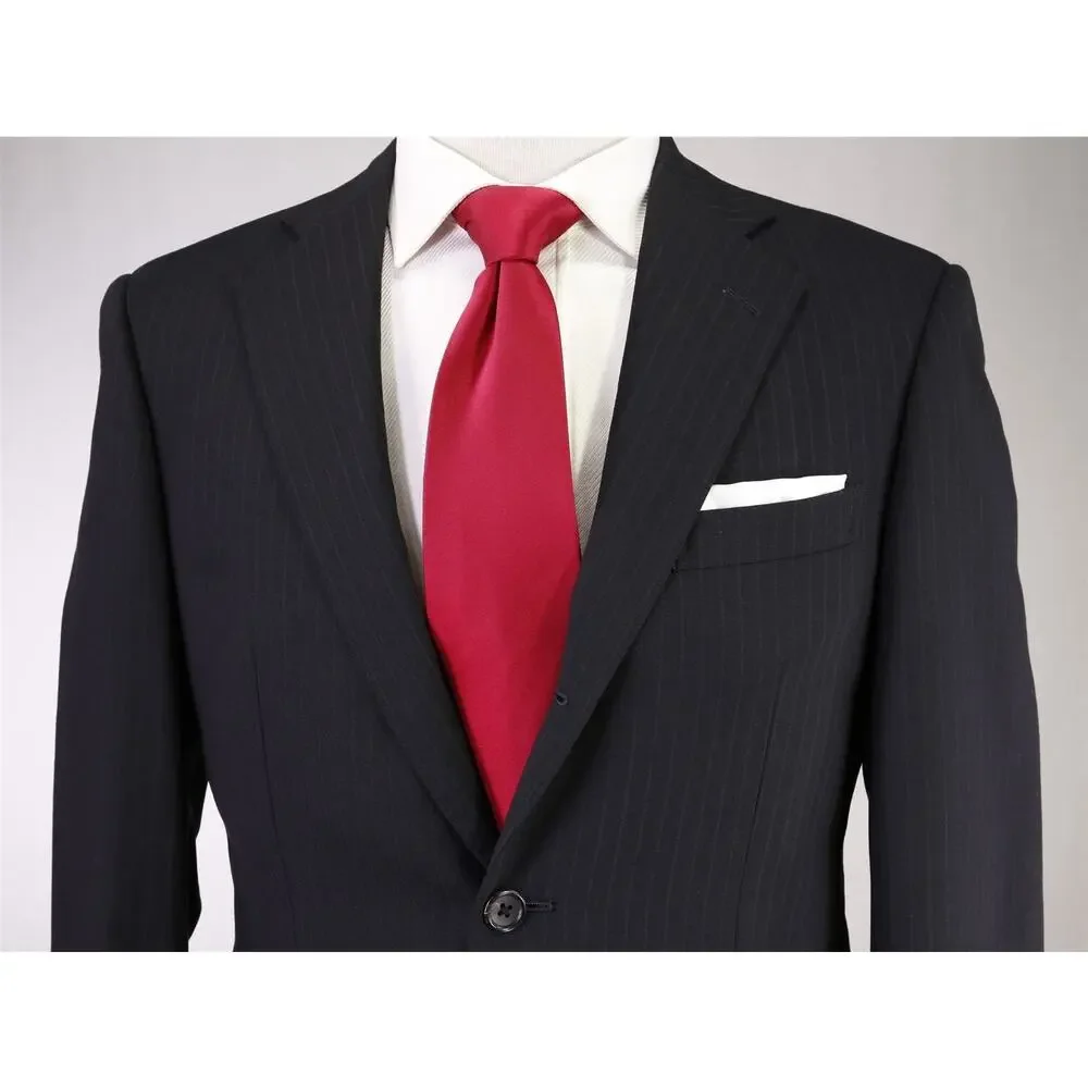 J Press Black Striped 3/2 Roll Lapel Wool Suit 34S